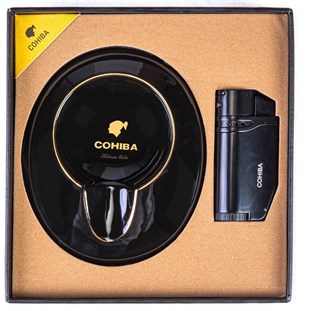 Cohiba İkili Çakmak Küllük Siyah Puro Set