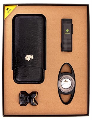 Cohiba Kılıf Çakmak Kesici Sehpa Dörtlü Siyah Puro Set