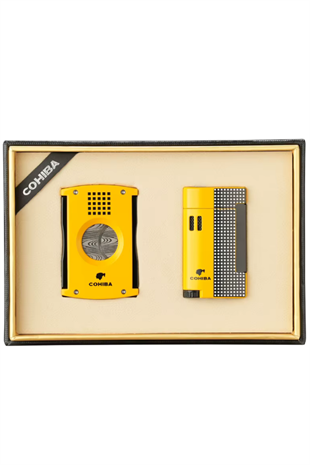 Cohiba Limitli Seri Kesici Çakmak İkili Sarı Puro Seti