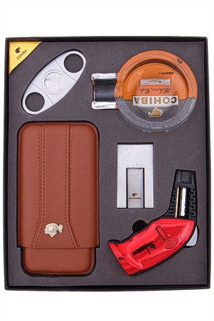 Cohiba Masa Tipi Çakmak Kesici Küllük Sehpa Kılıf Beşli Çok Renkli Puro Seti