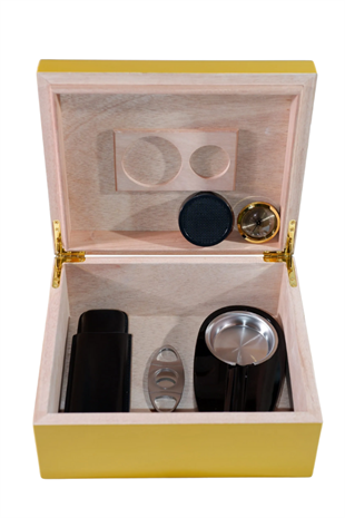 Cohiba Sarı-Karbon Desenli Puro Humidor Seti