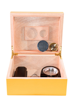 Cohiba Sarı-Karbon Desenli Puro Humidor Seti