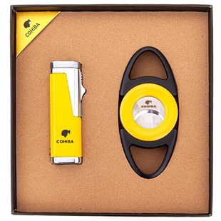 Cohiba Sarı-Siyah İkili Çakmak Kesici Puro Set