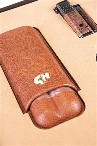 Cohiba Üçlü Çakmak Kesici Kılıf Bronz Puro Set