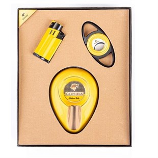 Cohiba Üçlü Kesici Çakmak Küllük Sarı-Siyah Set