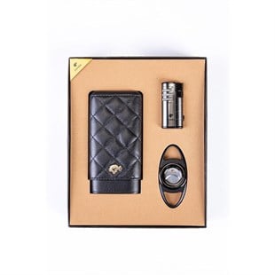 Cohiba Üçlü Kesici Çakmak Kılıf Siyah-Gunmetal Set