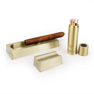 Coho Patron Inception Edition Pirinç Puro Küllük & Kibritlik & Puro Stand Seti