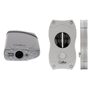 Colibri Gümüş Karbon Desenli Çakmak Kesici Set