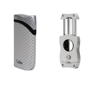 Colibri Gümüş Karbon Desenli Çakmak Kesici Set