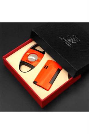 Guevara Çakmak Kesici Turuncu-Siyah İkili Puro Seti