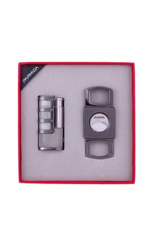 Parmida 3 Torch Çakmak Kesici İkili Gunmetal Puro Seti