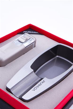 Parmida 4 Torch Çakmak Tekli Küllük İkili Gümüş Puro Seti