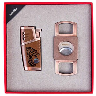 Parmida Bronz Çakmak Kesici İkili Puro Seti