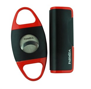 Parmida Çakmak Kesici İkili Siyah-Kırmızı Puro Seti