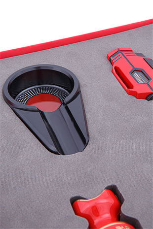 Parmida Çakmak Kesici Küllük Masa Dörtlü Kırmızı-Siyah Puro Seti