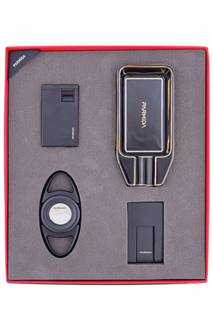 Parmida Çakmak Kesici Küllük Sehpa Dörtlü Siyah Puro Seti