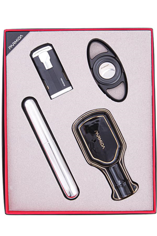 Parmida Çakmak Kesici Küllük Tüp Dörtlü Siyah Puro Seti