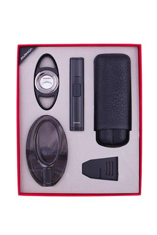 Parmida Çakmak Kesici Küllük Puro Tutucu Masa Kılıf Beşli Siyah Puro Seti