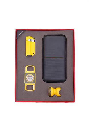 Parmida Sarı Çakmak Kesici Kılıf Sehpa Dörtlü Puro Seti