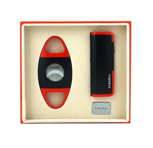 Parmida Çakmak Kesici İkili Siyah-Kırmızı Puro Seti