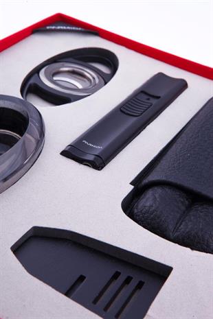 Parmida Çakmak Kesici Küllük Puro Tutucu Masa Kılıf Beşli Siyah Puro Seti