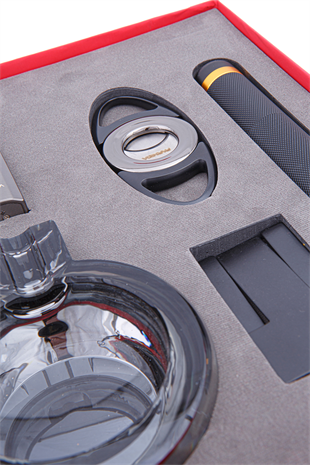 Parmida Çakmak Kesici Küllük Sehpa Puro Tüpü Beşli Siyah Puro Seti