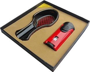 Parmida Kırmızı-Siyah Çakmak Küllük İkili Puro Seti