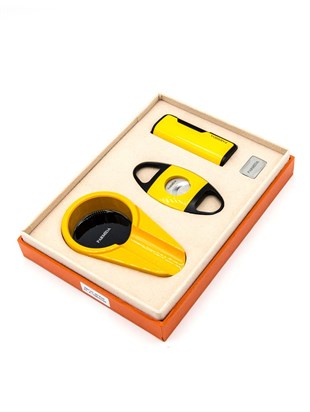 Parmida Çakmak Küllük Kesici Üçlü Sarı-Siyah  Set