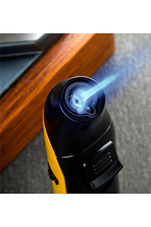 Lubinski Tek Torch Pürmüz Siyah Sarı Metal Masa Tipi Puro Çakmağı