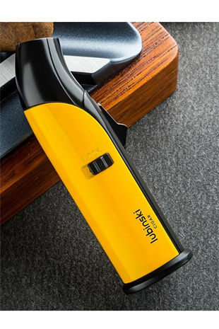Lubinski Tek Torch Pürmüz Siyah Sarı Metal Masa Tipi Puro Çakmağı