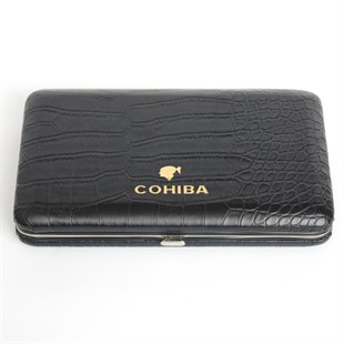 Cohiba Siyah Timsah Desenli İnce Puro Taşıma Çantası