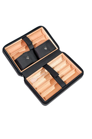 Cohiba Çakmak Kesicili Siyah Çizgili Deri Puro Taşıma Çantası - Seyahat Humidoru