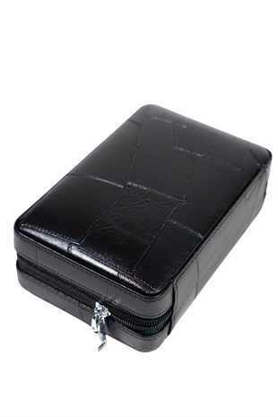 Cohiba Dahili Çakmaklı Siyah Desenli Deri Puro Taşıma Çantası - Seyahat Humidoru