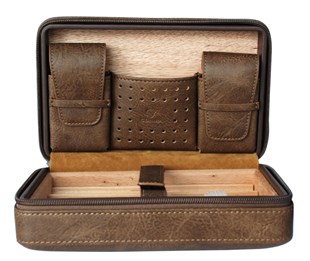 Cohiba Kahverengi Kesici ve Çakmaklı Deri Puro Taşıma Çantası