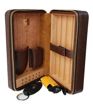 Cohiba Kahverengi Kabartmalı Deri Puro Taşıma Çantası