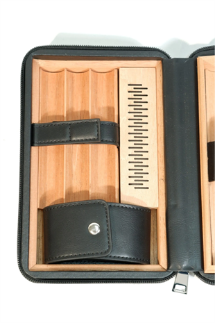 Cohiba Dahili Çakmak Siyah Deri Puro Taşıma Çantası & Seyahat Humidoru
