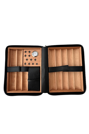 Cohiba XL Siyah Dahili Çakmak Deri Puro Taşıma Çantası & Seyahat Humidoru