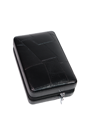 Cohiba Dahili Çakmaklı Siyah Desenli Deri Puro Taşıma Çantası - Seyahat Humidoru