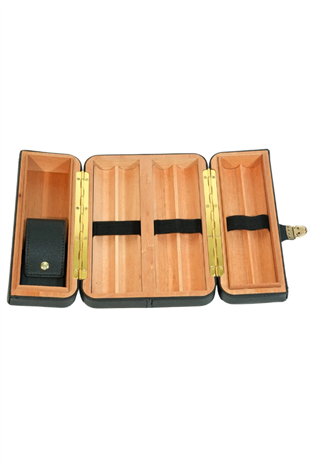 Cohiba Dahili Çakmak Siyah Deri Puro Taşıma Çantası & Seyahat Humidoru