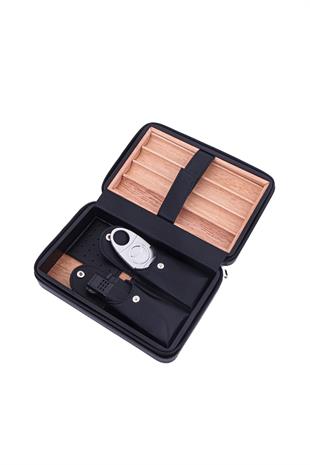 Cohiba Siyah Deri Çakmak Kesicili Puro Taşıma Çantası