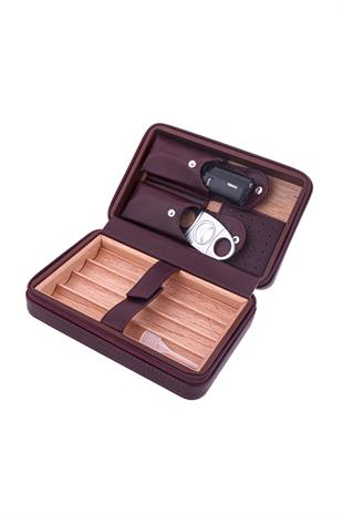 Cohiba Bordo Deri Çakmak Kesicili Puro Taşıma Çantası