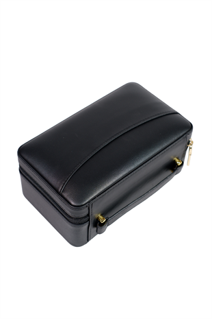 Cohiba XL Siyah Çakmak Kesicili Deri Puro Taşıma Çantası - Seyahat Humidoru