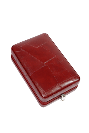 Cohiba Dahili Çakmaklı Bordo Desenli Deri Puro Taşıma Çantası - Seyahat Humidoru