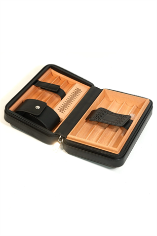 Cohiba Dahili Çakmak Siyah Deri Puro Taşıma Çantası & Seyahat Humidoru