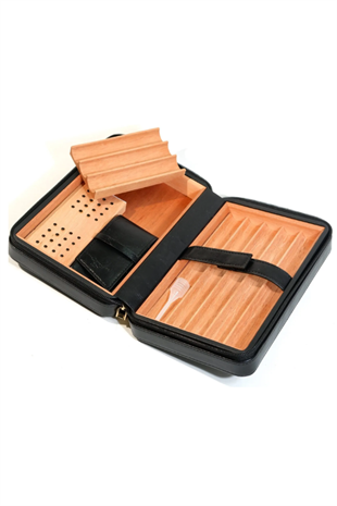 Cohiba Dahili Çakmak Siyah Deri Puro Taşıma Çantası & Seyahat Humidoru