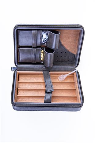 Cohiba Antrasit Çakmak Kesicili Deri Puro Taşıma Çantası & Seyahat Humidoru