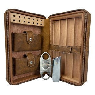 Cohiba Kahverengi Çakmak Kesicili Puro Taşıma Çantası