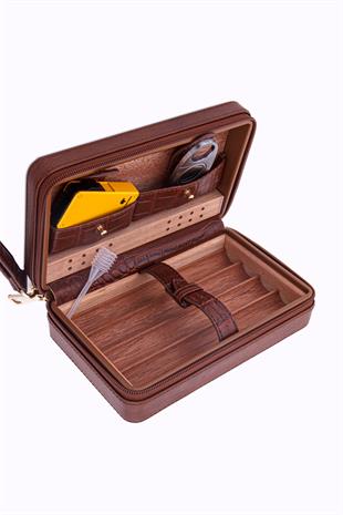Cohiba Kahverengi  Deri Timsah Desen Puro Taşıma Çantası