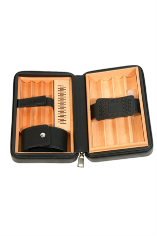 Cohiba Dahili Çakmak Siyah Deri Puro Taşıma Çantası & Seyahat Humidoru