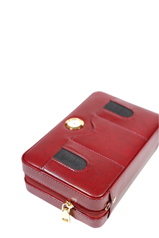 Cohiba Çakmak Kesicili Bordo Deri Puro Taşıma Çantası - Seyahat Humidoru